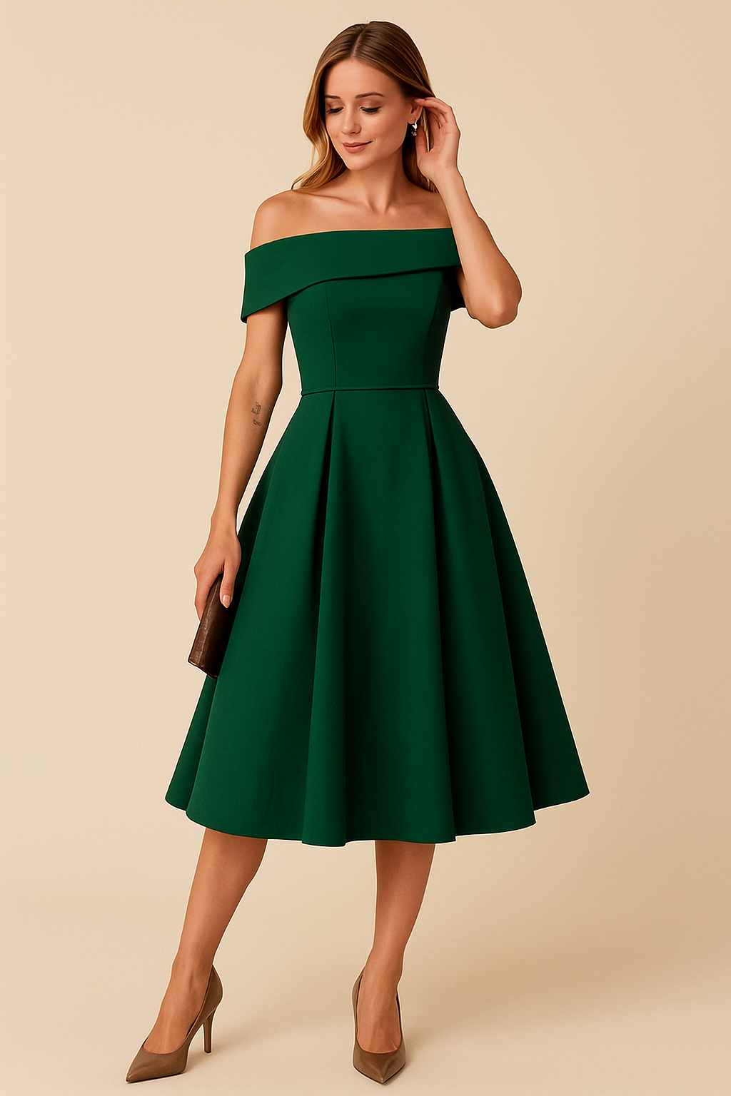 WILHELM | Damen Schulterfreies A-Linien Kleid, Atmungsaktiv und Stilvoll