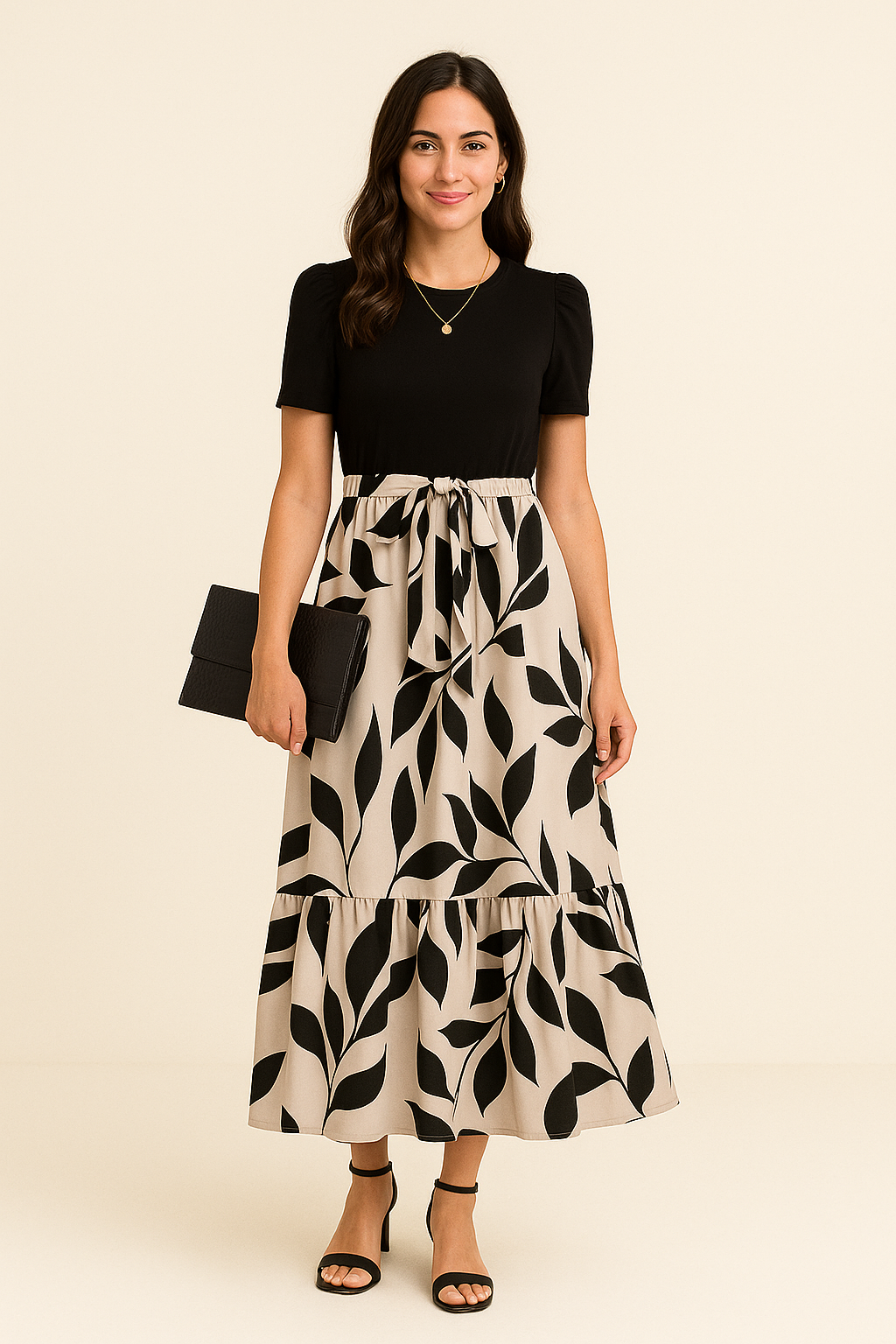 WILHELM | Sommerliches Damen Maxikleid mit Puffärmeln und taillierter Passform