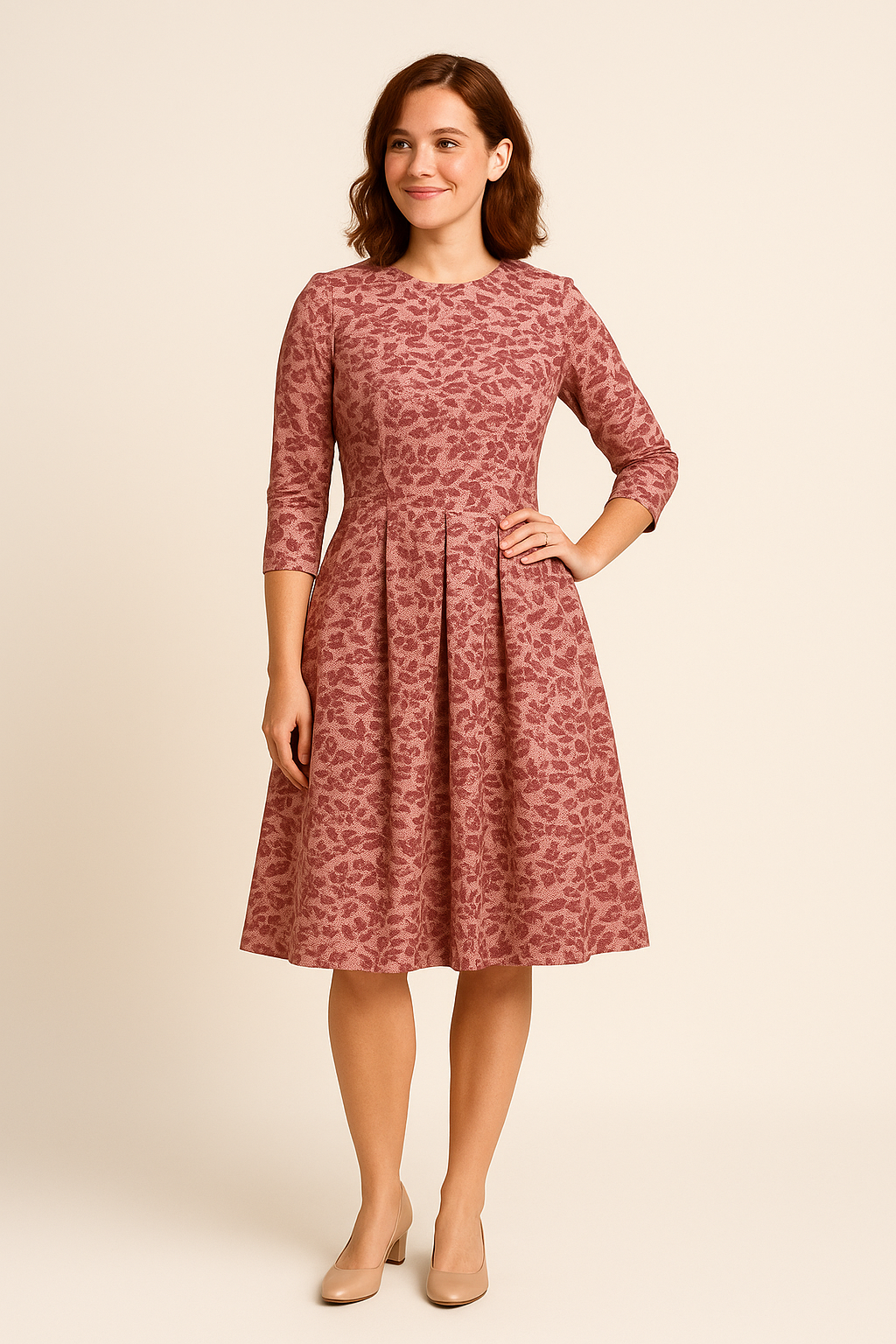 WILHELM | Damen Florales Sommerkleid mit A-Linie und 3/4-Ärmeln luftig & leicht