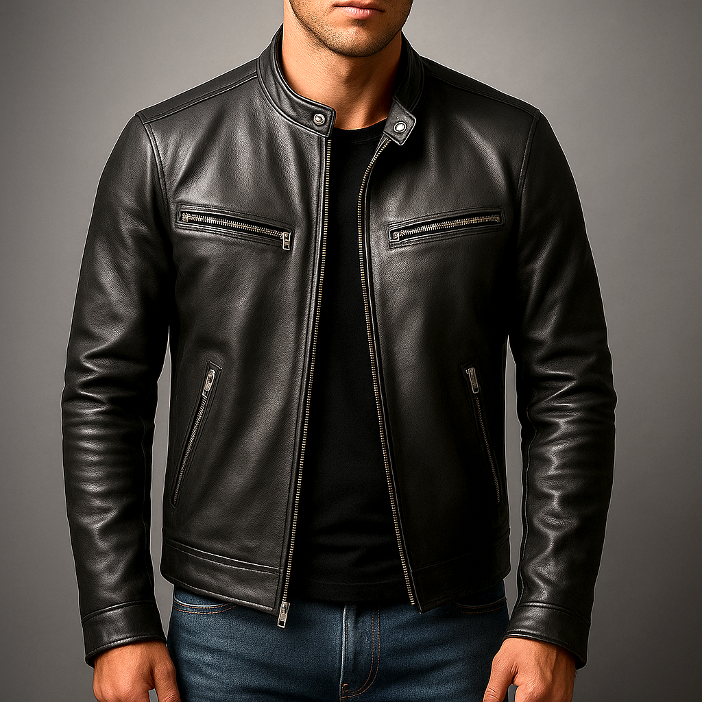 Herren Lederjacke Vintage Look leichter atmungsaktiver Reißverschluss mehrere Taschen