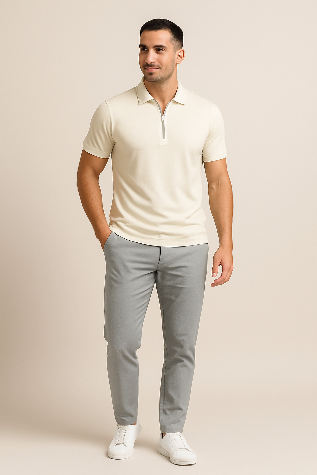 WILHELM | Herren Sommer Poloshirt mit Reißverschluss und schmaler Passform