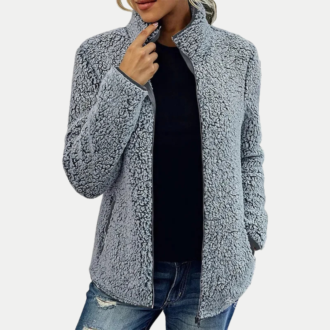Damen Fleecejacke Langarm Regular Fit Reißverschluss Leicht Warm Freizeit Übergangsjacke