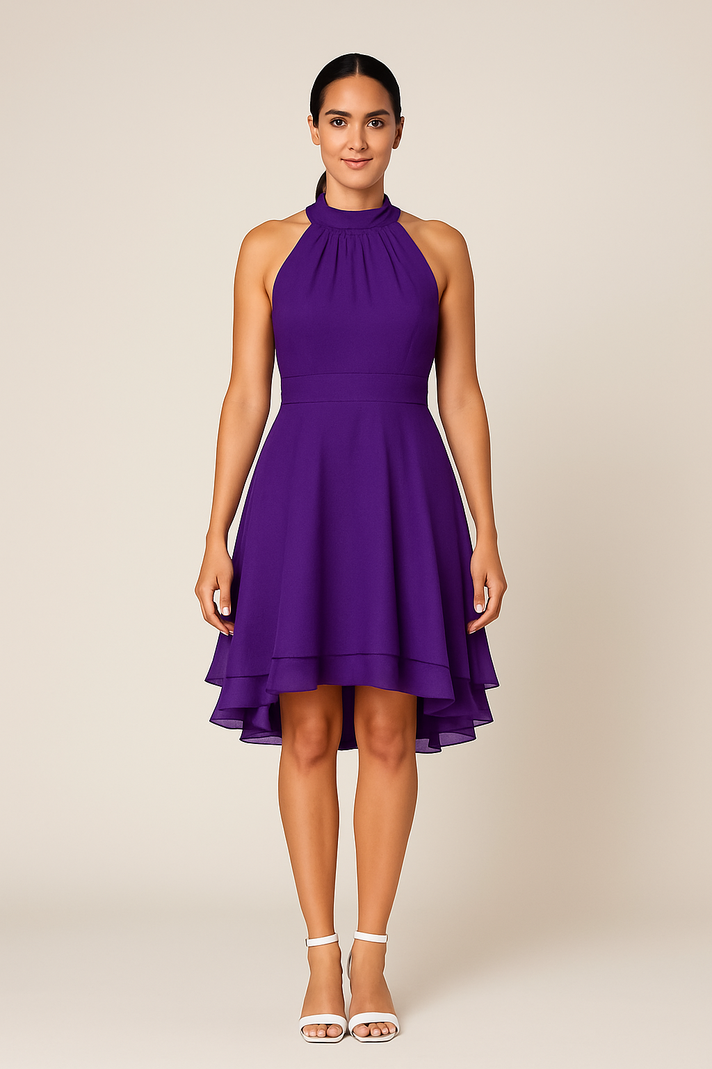 WILHELM | Damen Neckholder Kleid mit taillierter Passform und High-Low-Rock