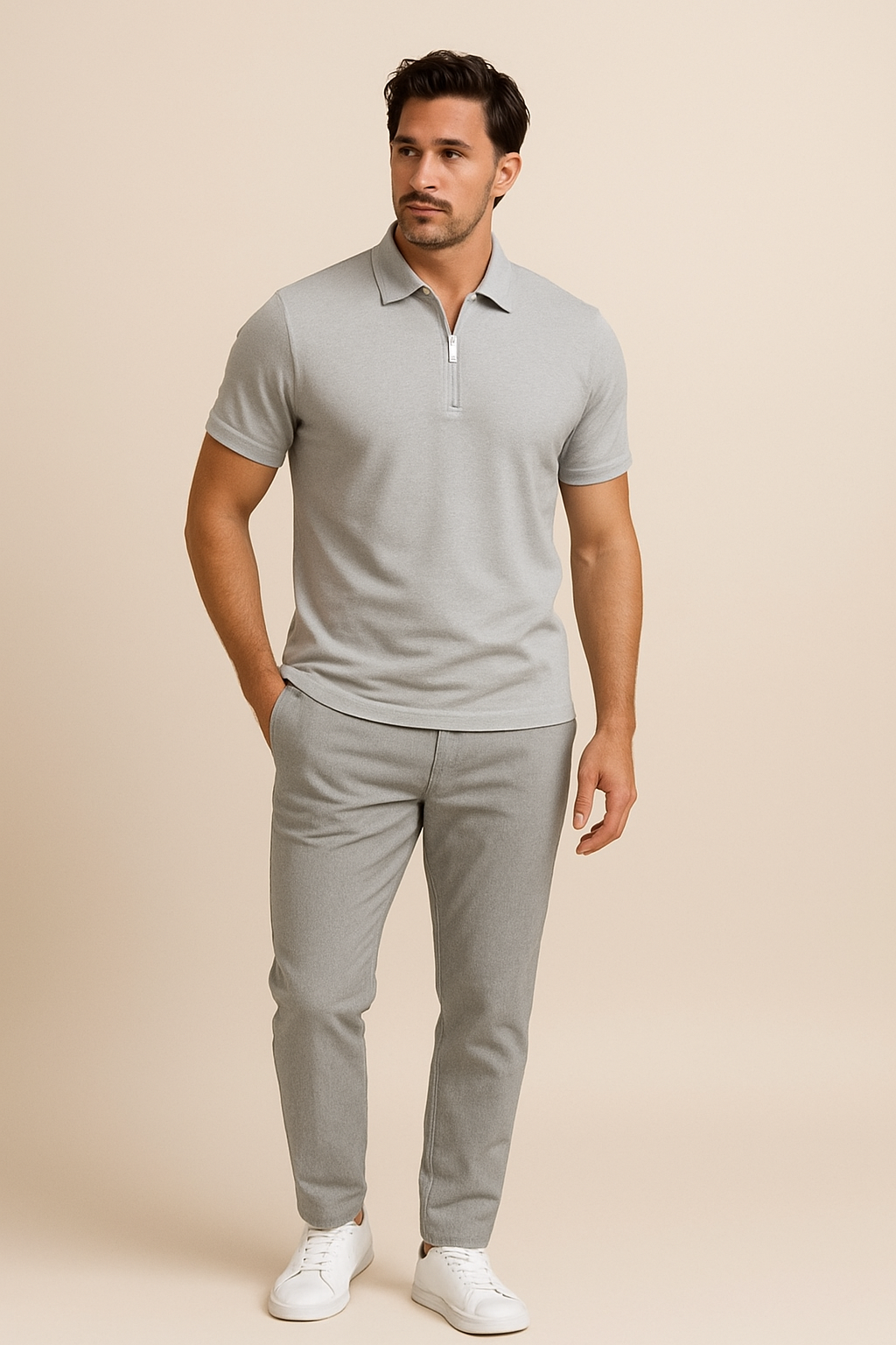 WILHELM | Herren Sommer Poloshirt mit Reißverschluss und schmaler Passform