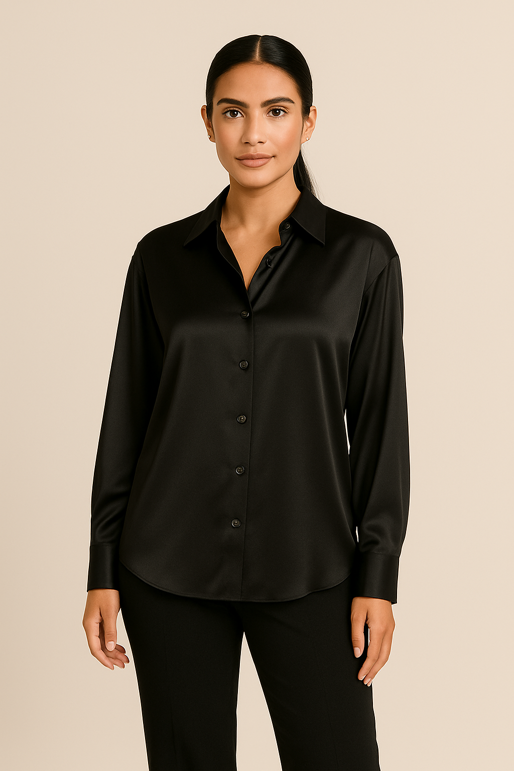 WILHELM | Festliche Damen Bluse mit seidigem Finish und klassischer Knopfleiste