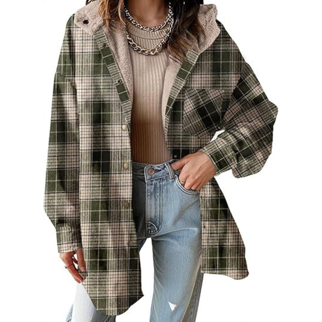 Damen Kapuzenjacke Kariert Lockerer Schnitt Warm Casual Übergang Mit Kapuze
