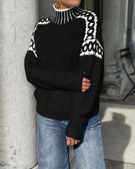 Damen Pullover Waffelstrick Langarm lose warme bequeme Passform