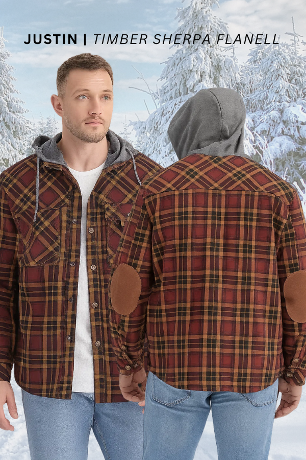 Herren Flanelljacke Sherpa Gefüttert Kapuze Karomuster Warm Regular Fit Übergangsjacke Winter Outdoor Casual