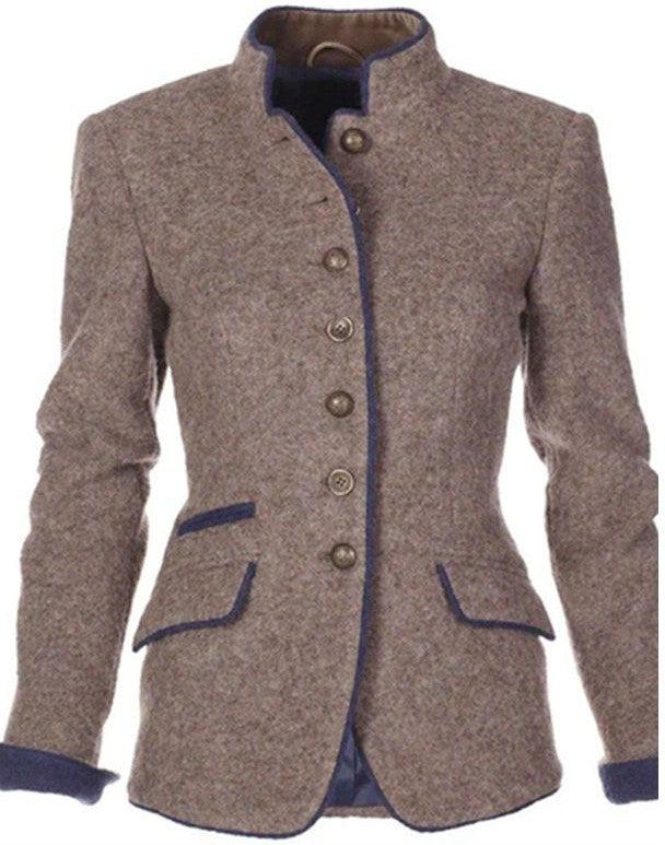 Damen Blazer Tailliert Elegant Knöpfe Kontrastpaspel Büro Freizeit Business Chic Figurbetont Klassisch