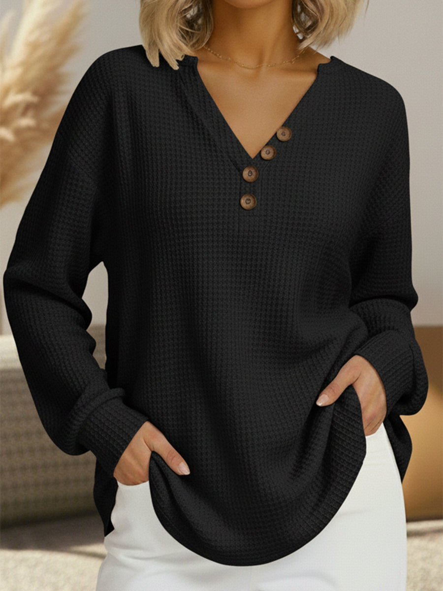Damen Pullover Waffelstrick Langarm warme lockere bequeme weiche Passform