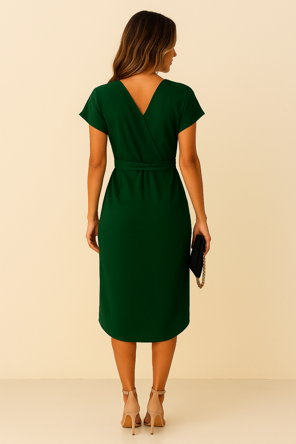 WILHELM | Damen Elegantes Wickelkleid in Midilänge mit V-Ausschnitt