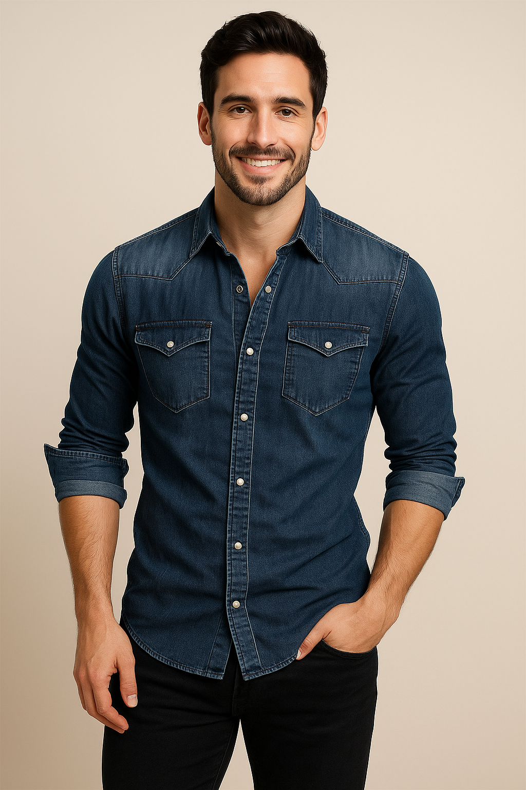 WILHELM | Herren Jeanshemd mit Brusttaschen für Sommer und Alltag