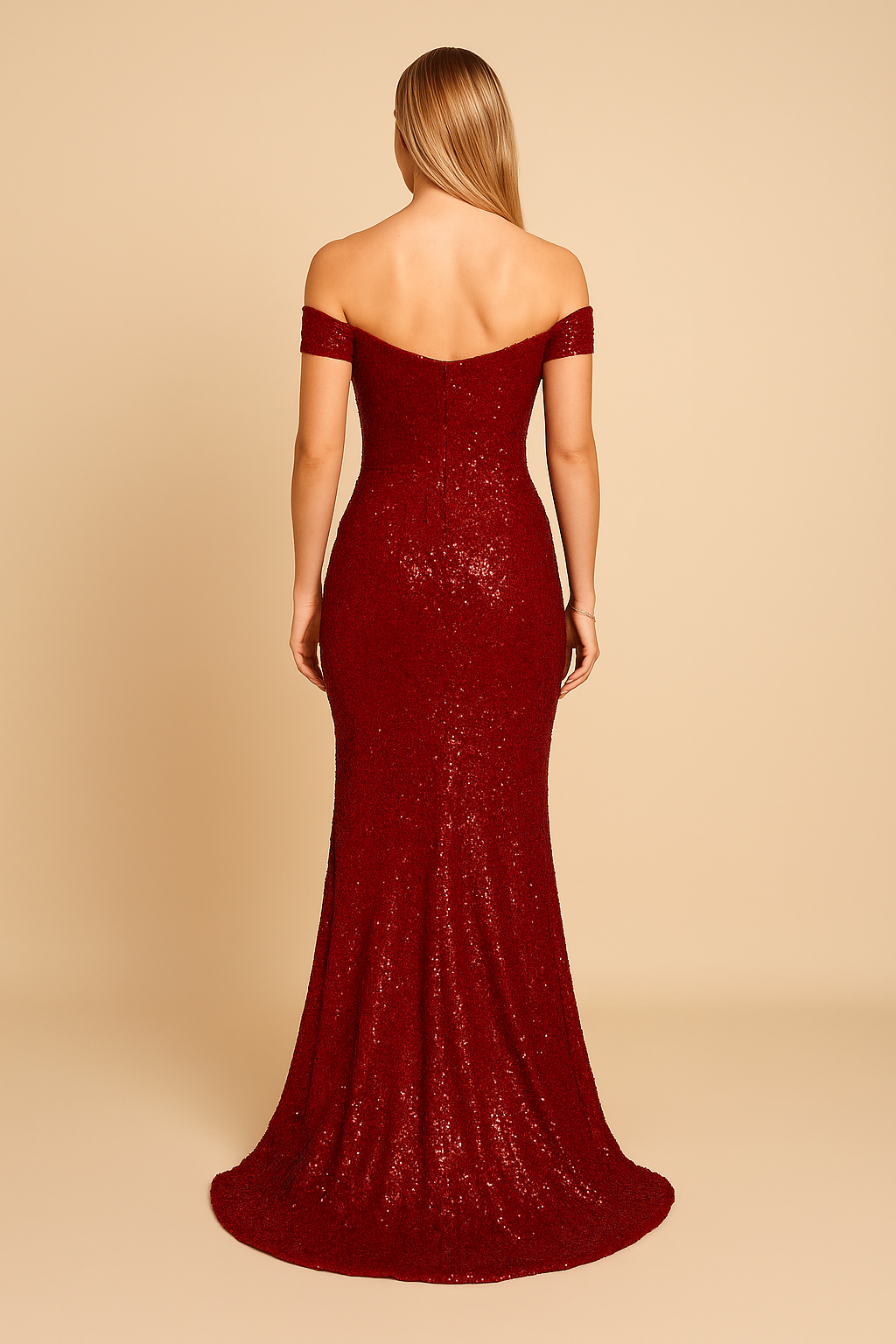 WILHELM | Damen Paillettenkleid schulterfrei mit Gehschlitz - Atmungsaktiv und Stilvoll