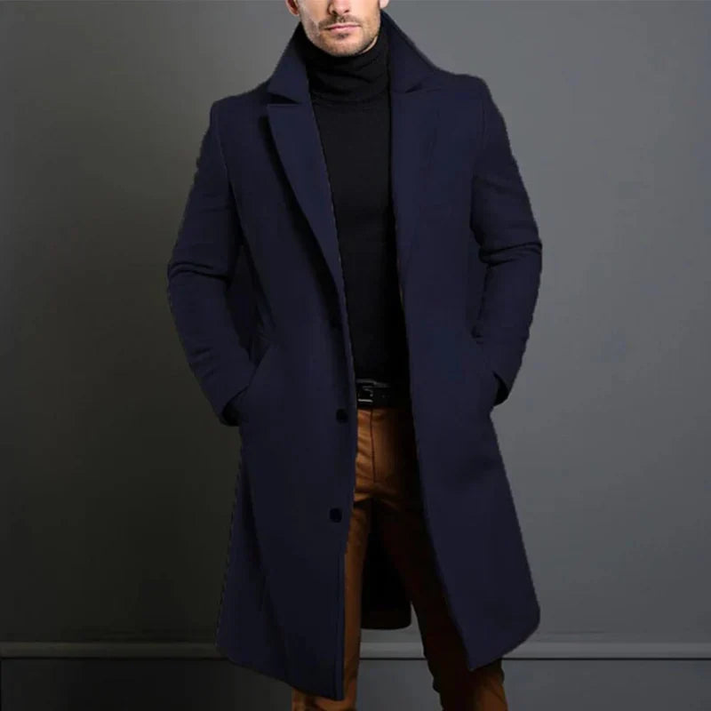 Herren Wollmantel lang geschnittener klassischer Trench-Stil-elegant warm