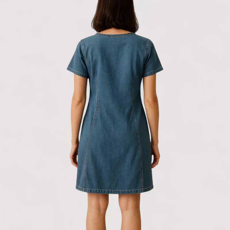 Damen Kleid locker fallend kurzarm mit Taschen atmungsaktiv bequeme Passform für Alltag und Freizeit