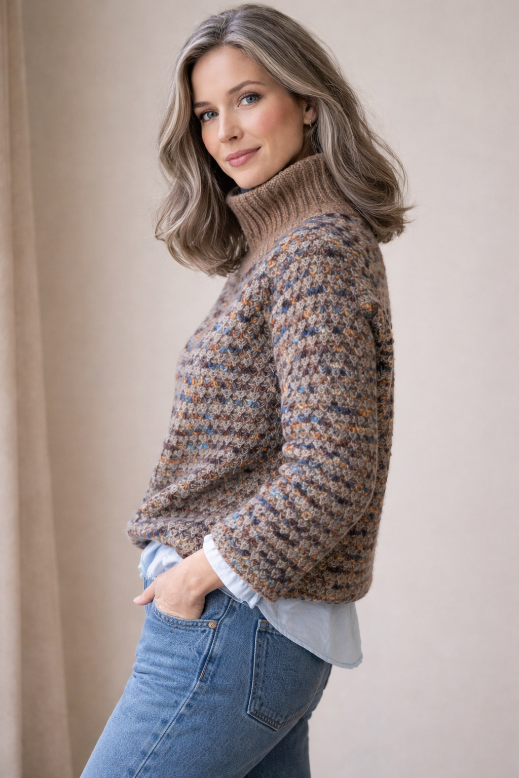 Damen Strickpullover Wollmischung, locker geschnitten, weich, warm, Langarm