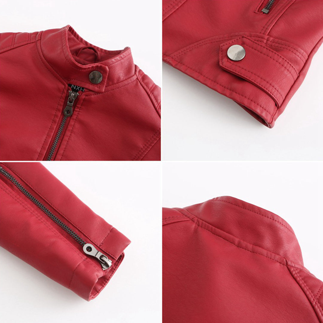 Damen Lederjacke Regular Fit Kunstleder Elegant Zeitlos Alltag Freizeit Übergang Hochkragen Reißverschluss