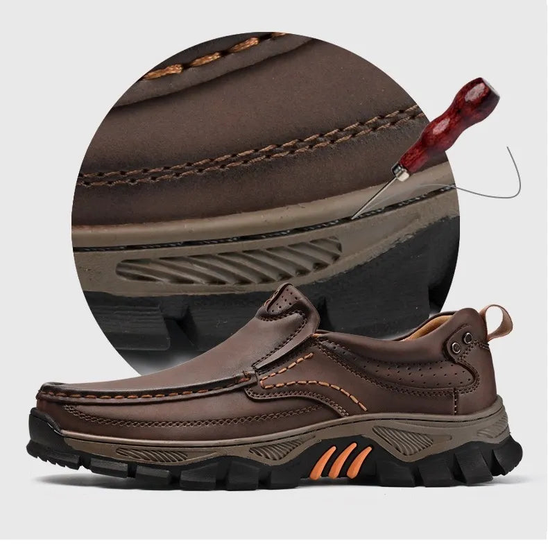 Herren Wanderschuhe Leder orthopädisch rutschfest stoßdämpfend breite Zehenbox Memory Foam Outdoor