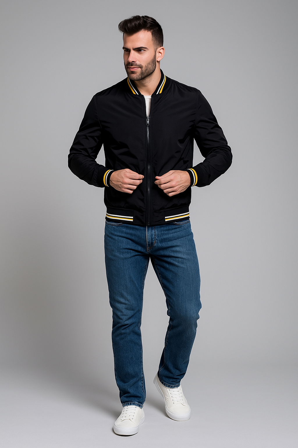 Herren Freizeitjacke Regular Fit Langarm Reißverschluss Einfarbig Leicht Outdoor Übergangsjacke Casual