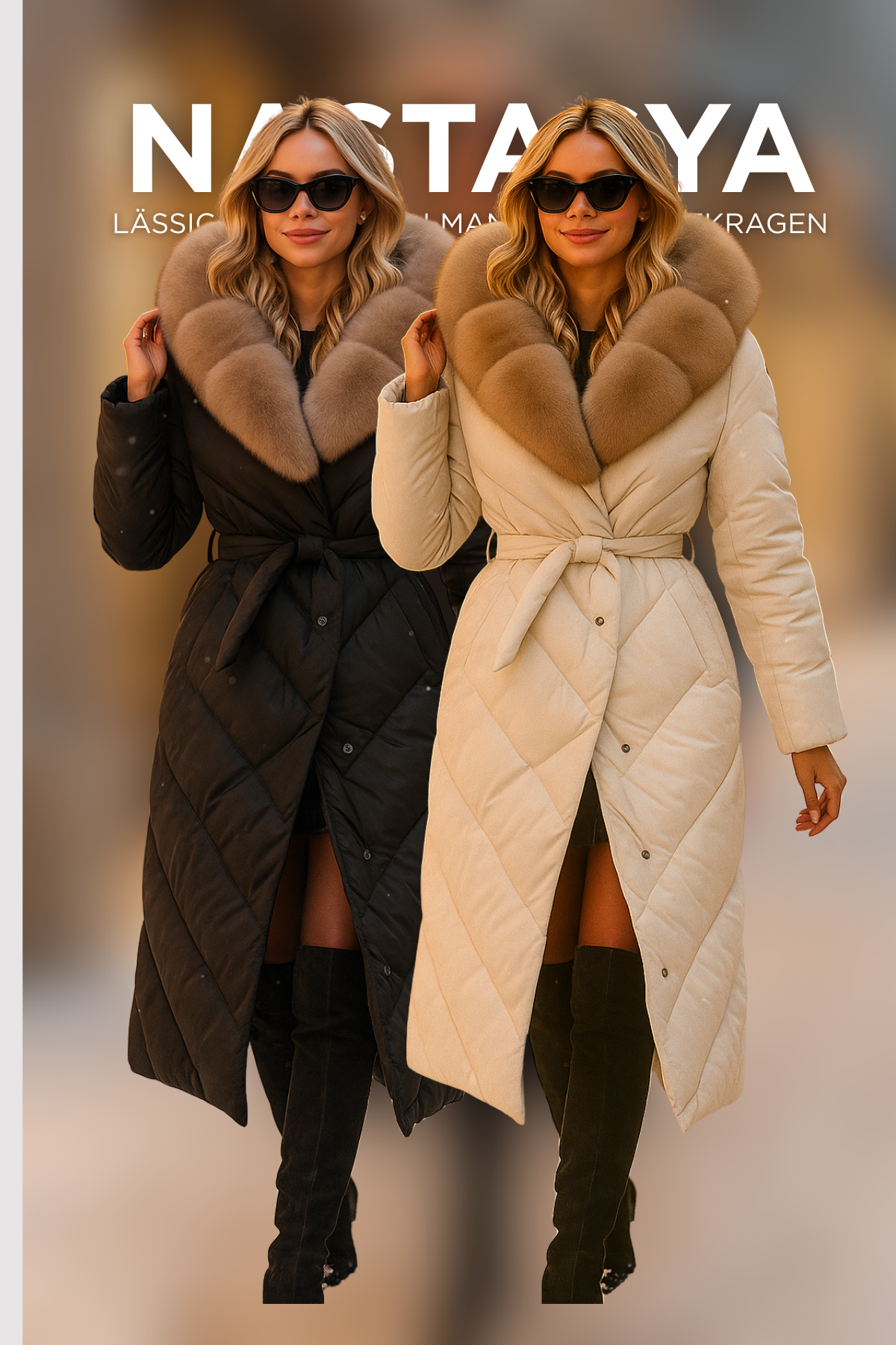 Damen Steppmantel Lang Kapuze Taillenkordel Lockerer Schnitt Warm Casual