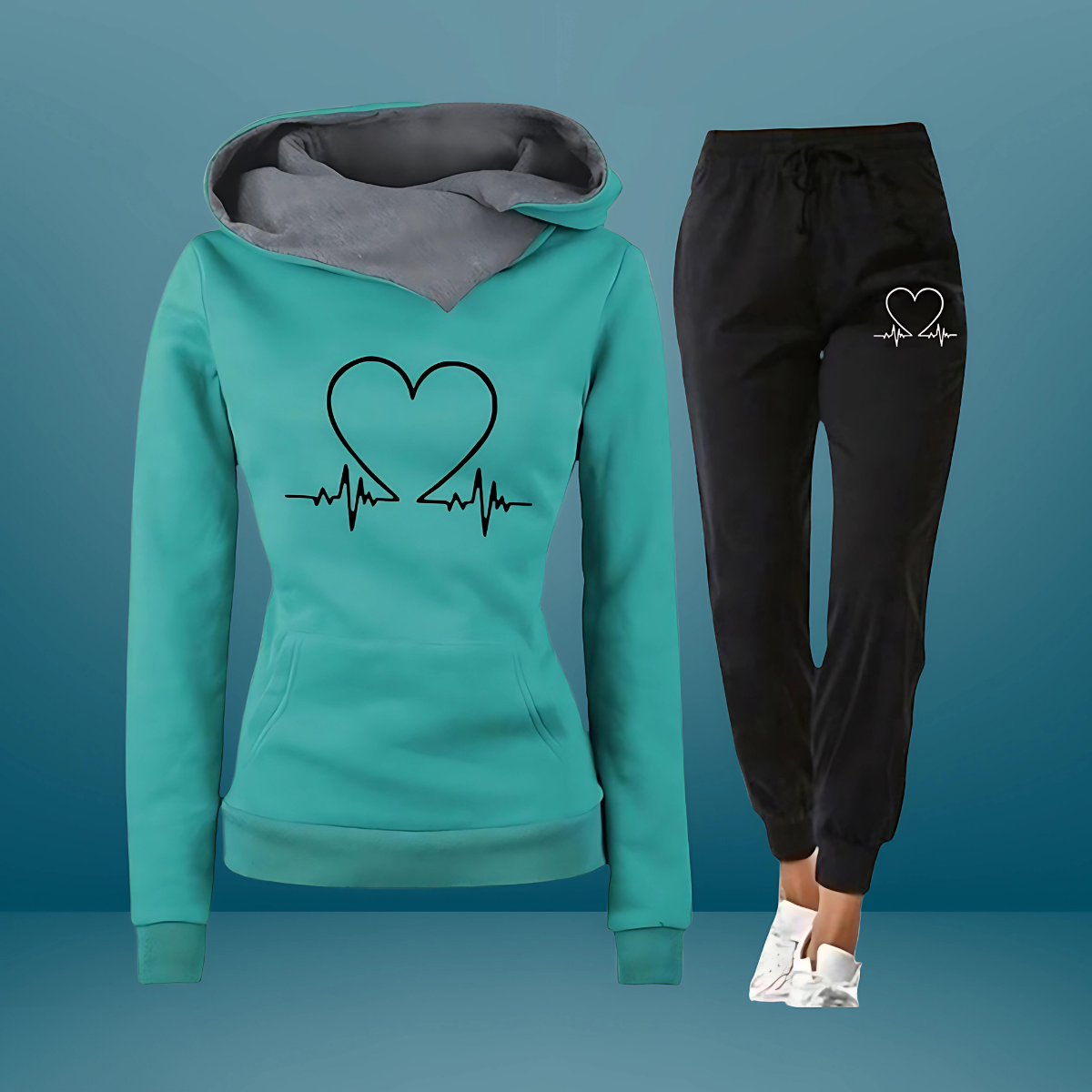 Alexandra – 2 Teiliger Trainingsanzug Setz mit Herz Print