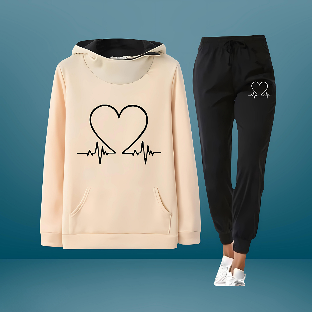 Alexandra – 2 Teiliger Trainingsanzug Setz mit Herz Print