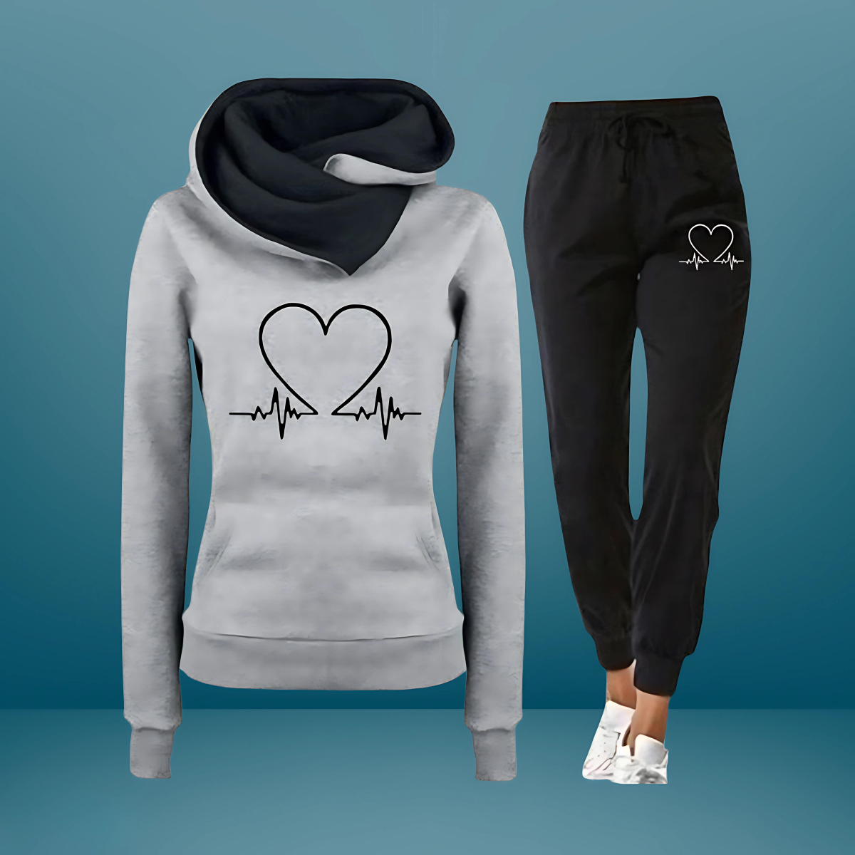 Alexandra – 2 Teiliger Trainingsanzug Setz mit Herz Print