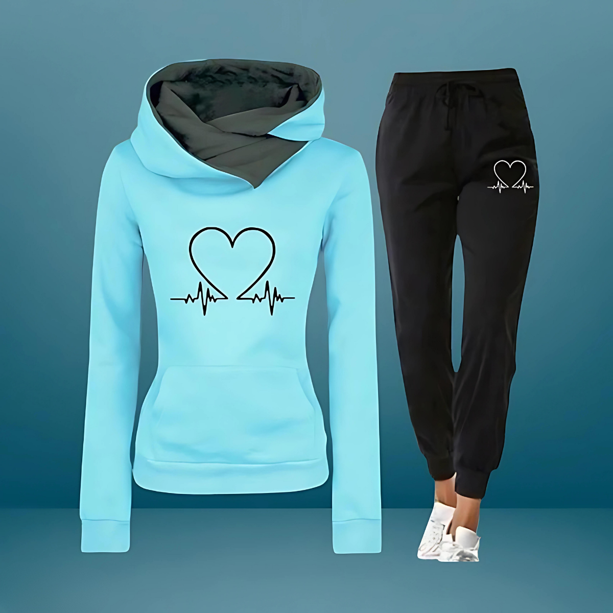 Alexandra – 2 Teiliger Trainingsanzug Setz mit Herz Print