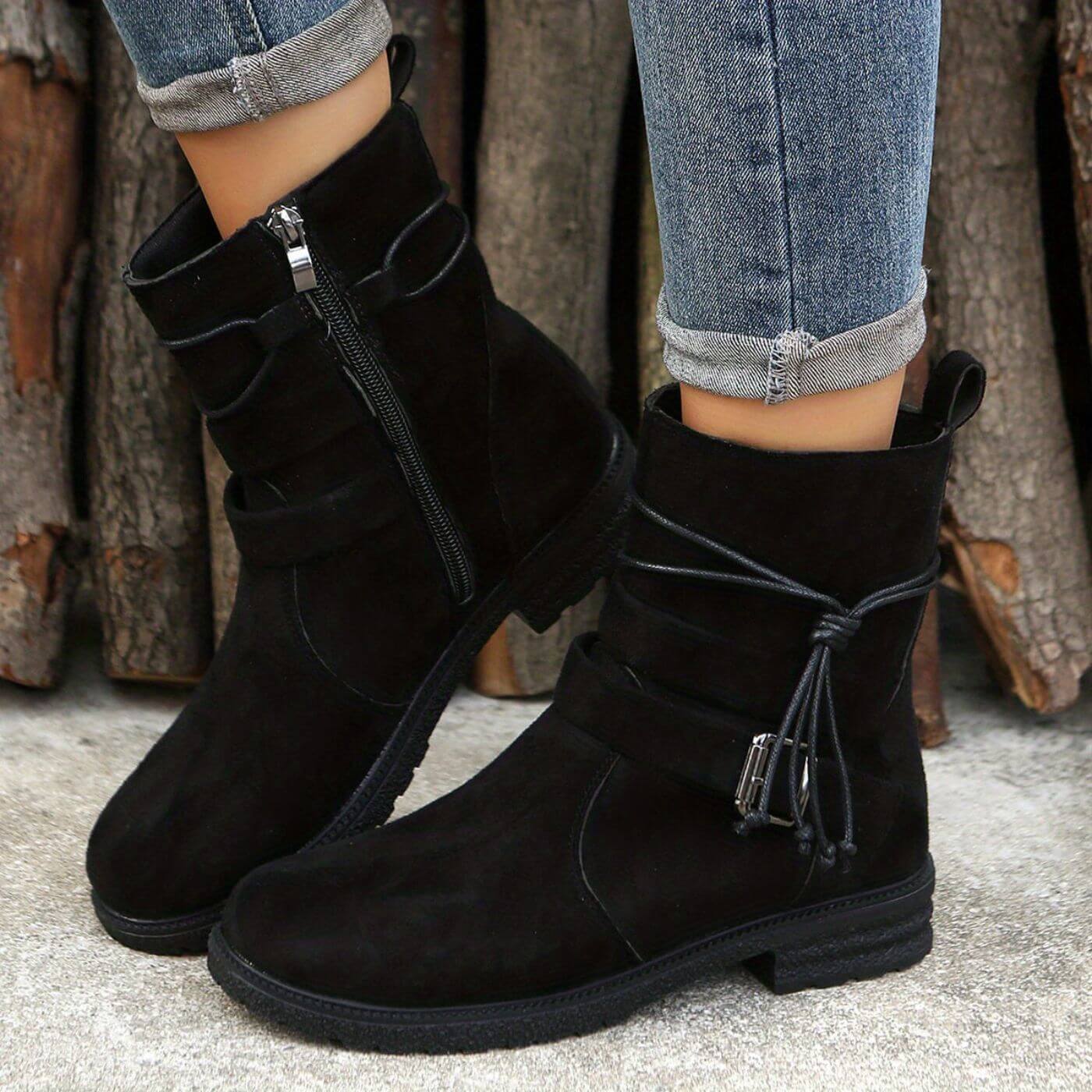 Damen Winterstiefel Blockabsatz Reißverschluss rutschfest warm bequem
