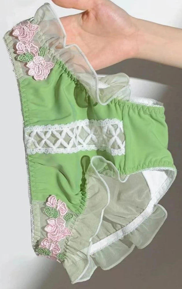 Damen Dessous Set Creme mit floraler Stickerei, Bügel-BH, Slip, transparente Einsätze, romantisches Design