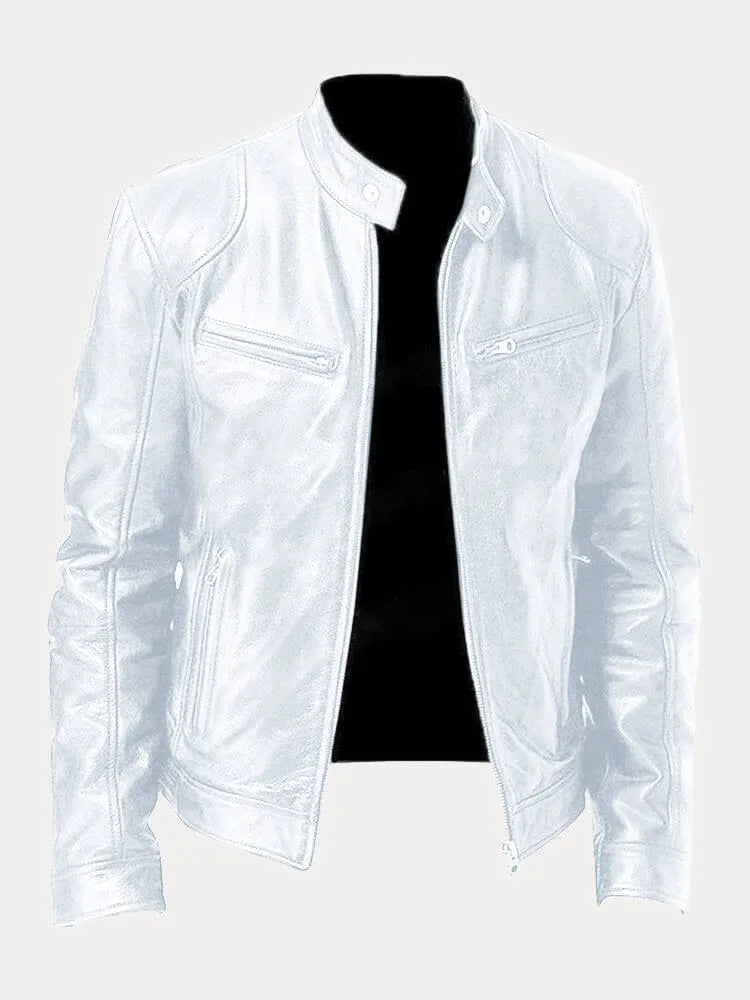 Herren Lederjacke Schwarz Slim Fit Klassisch Reißverschluss Modern