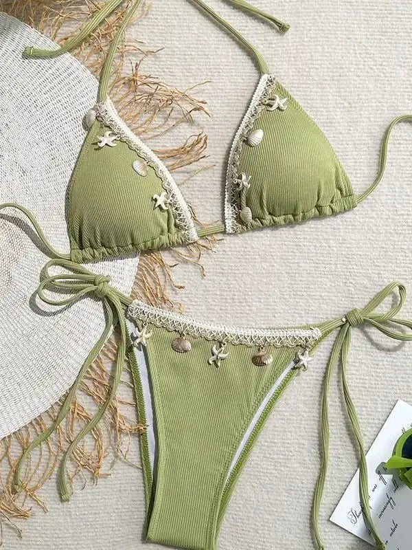 Damen Triangel Bikini Neckholder Muschel Seestern Zweiteilige Strand Bademode