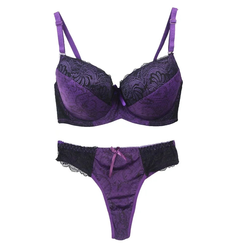 Damen BH-Set Türkis Schwarz Push-up Dessous Set mit Spitze und verstellbaren Trägern