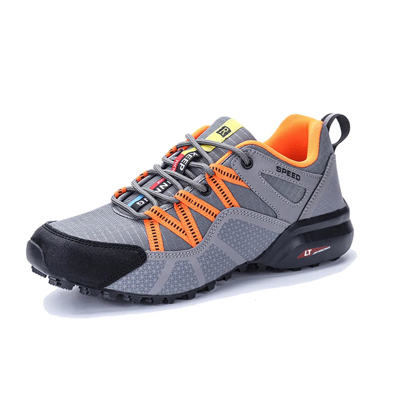 Herren Schwarz Grau rutschfest Outdoor Wanderschuhe mit Schnürung und griffiger Sohle