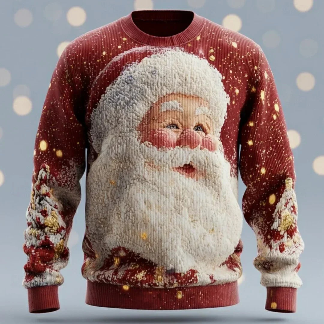 Herren Weihnachtspullover Rundhals Weihnachtsmann Muster stricken Langarm warm