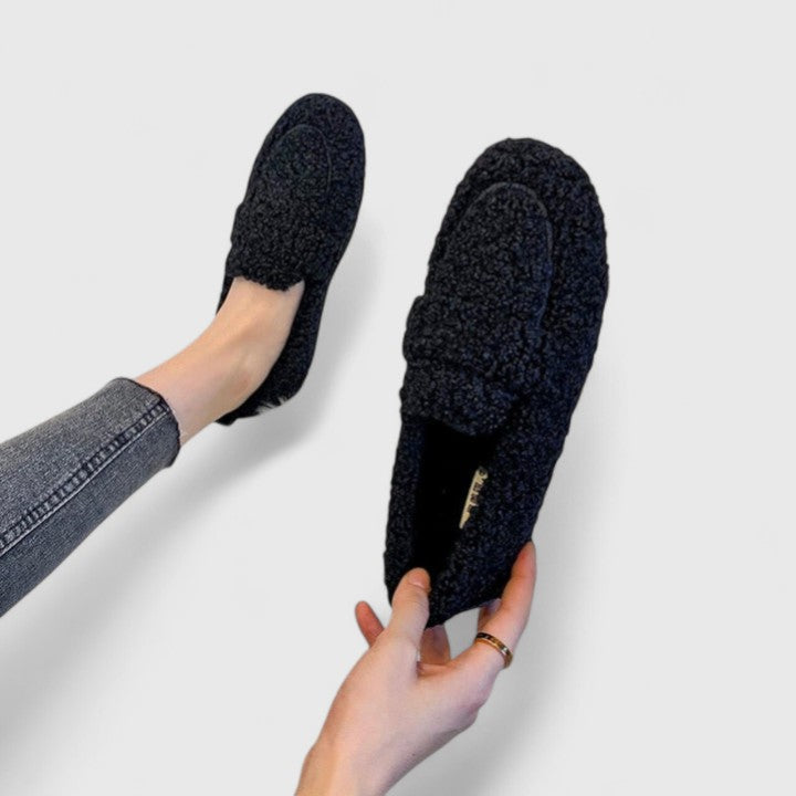 Damen Slipper gefüttert Lammwolle rutschfest Slip-On Hausschuhe warm Alltag Indoor Outdoor Schuhe