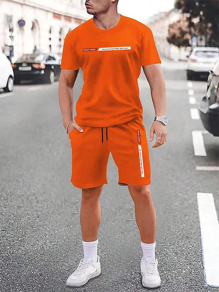 Herren T-Shirt Set Türkis mit Shorts Freizeit Zweiteiler Kurzarm Sommer Outfit