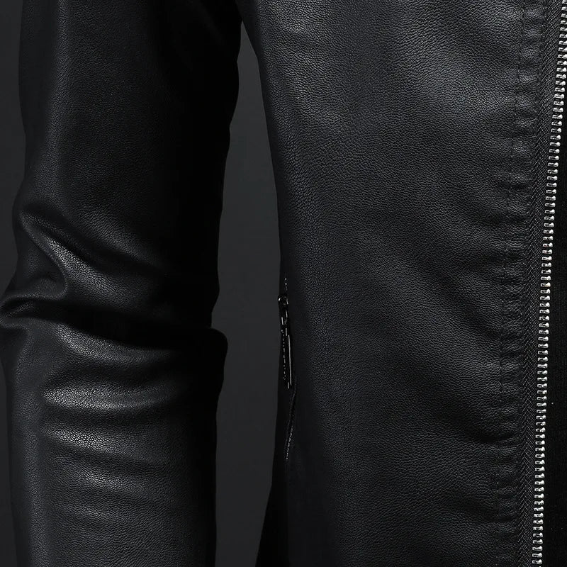 Herren Lederjacke Schwarz Slim Fit Klassisch Reißverschluss Elegant