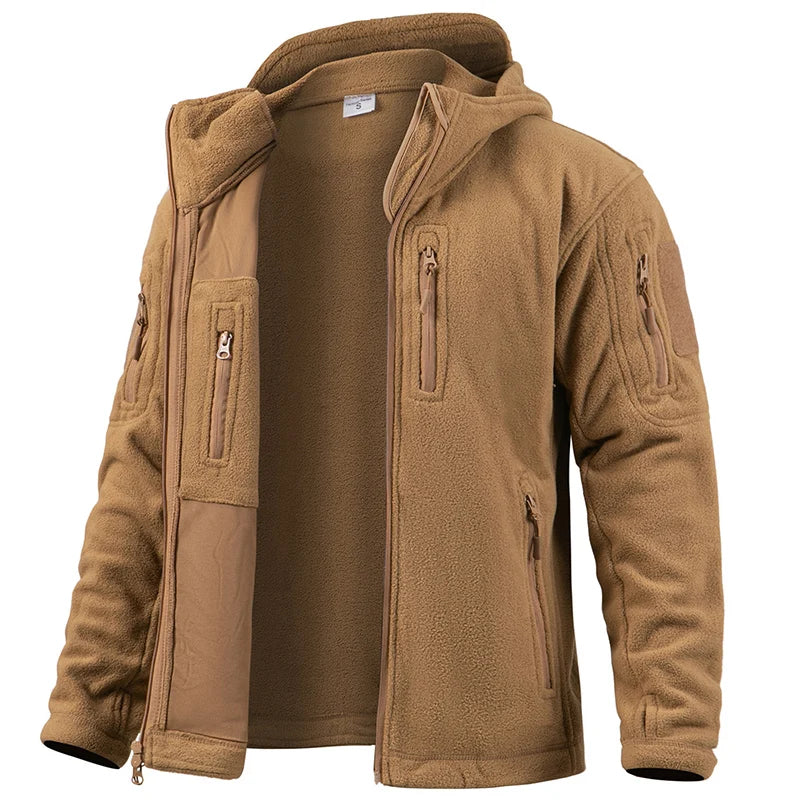 Herren Taktische Jacke Kapuze Langarm Regular Fit Mehrere Taschen Reißverschluss Outdoor Funktionsjacke Allwetter