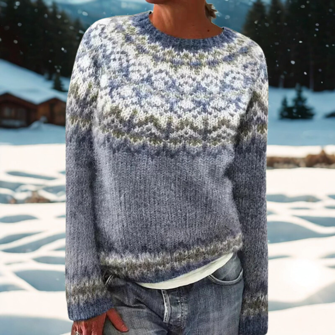 Damen Strickpullover Rundhals Muster Warm Komfort Winter Alltag