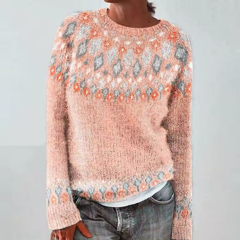 Damen Strickpullover Rundhals Muster Winter Warm Komfort Alltag