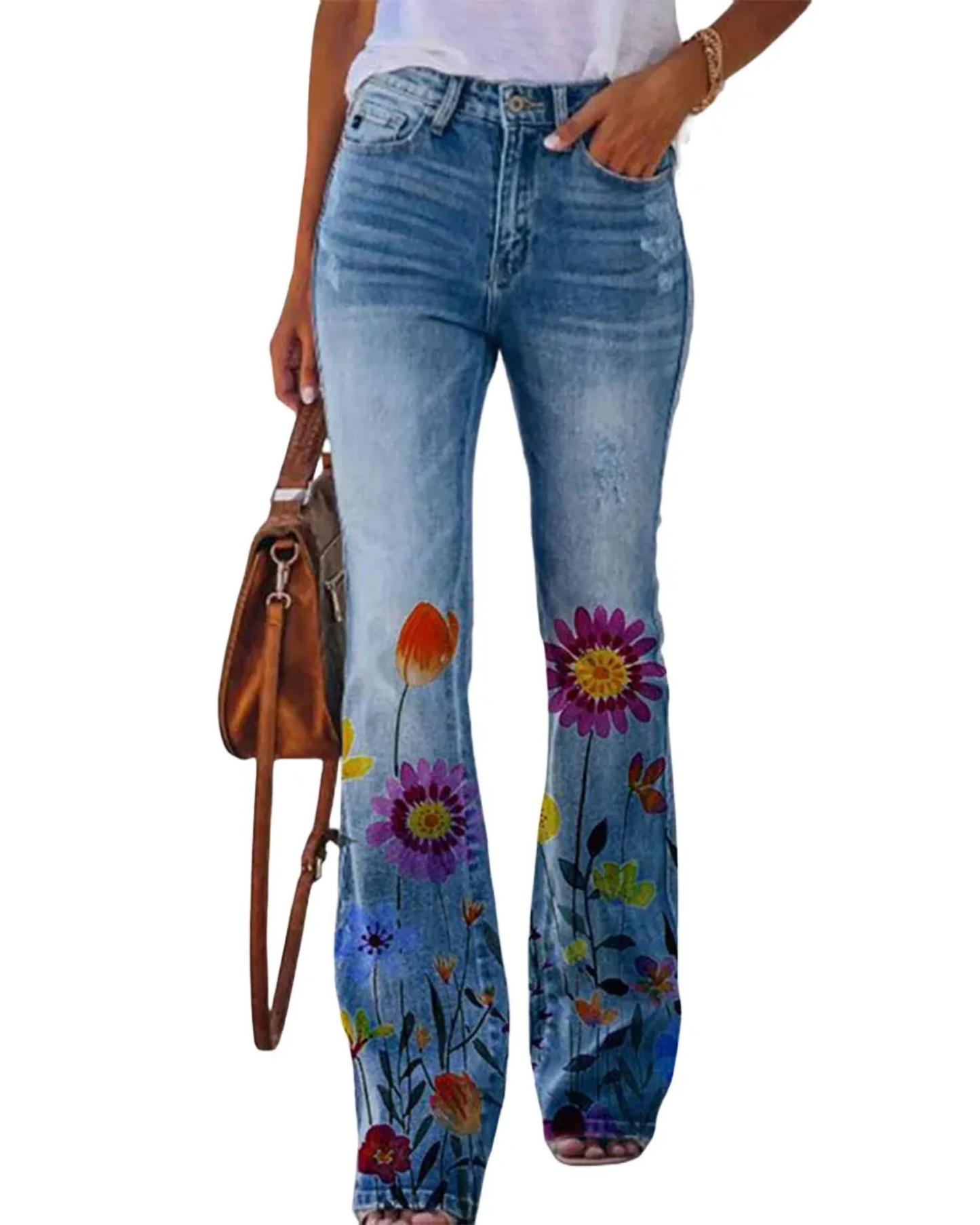 WILHELM | Damen Jeans mit Blumenmuster und hohem Bund für Arbeit & Freizeit
