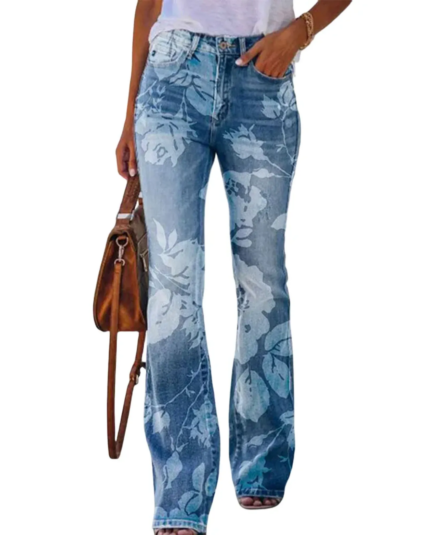 WILHELM | Damen Jeans mit Blumenmuster und hohem Bund für Arbeit & Freizeit