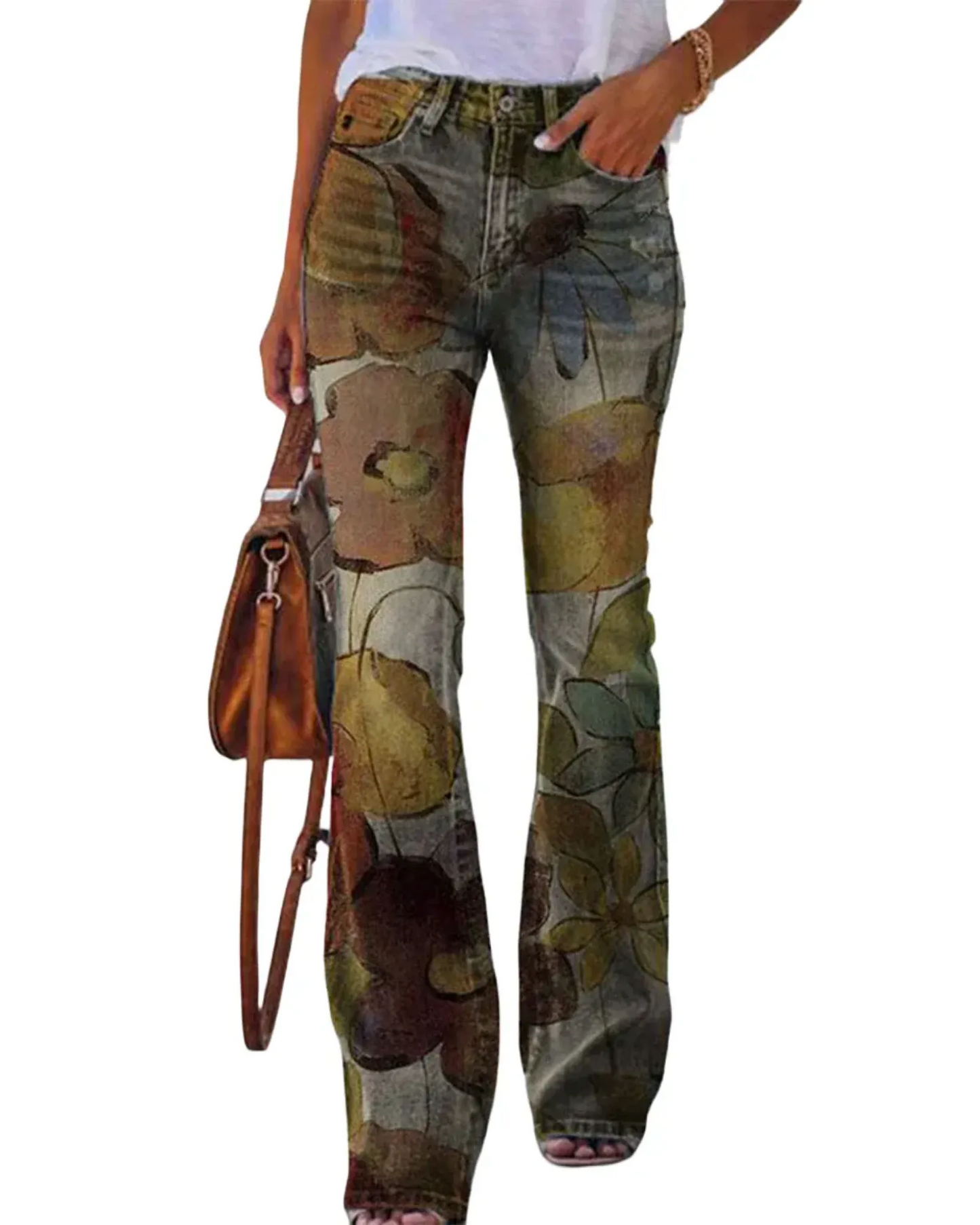 WILHELM | Damen Jeans mit Blumenmuster und hohem Bund für Arbeit & Freizeit
