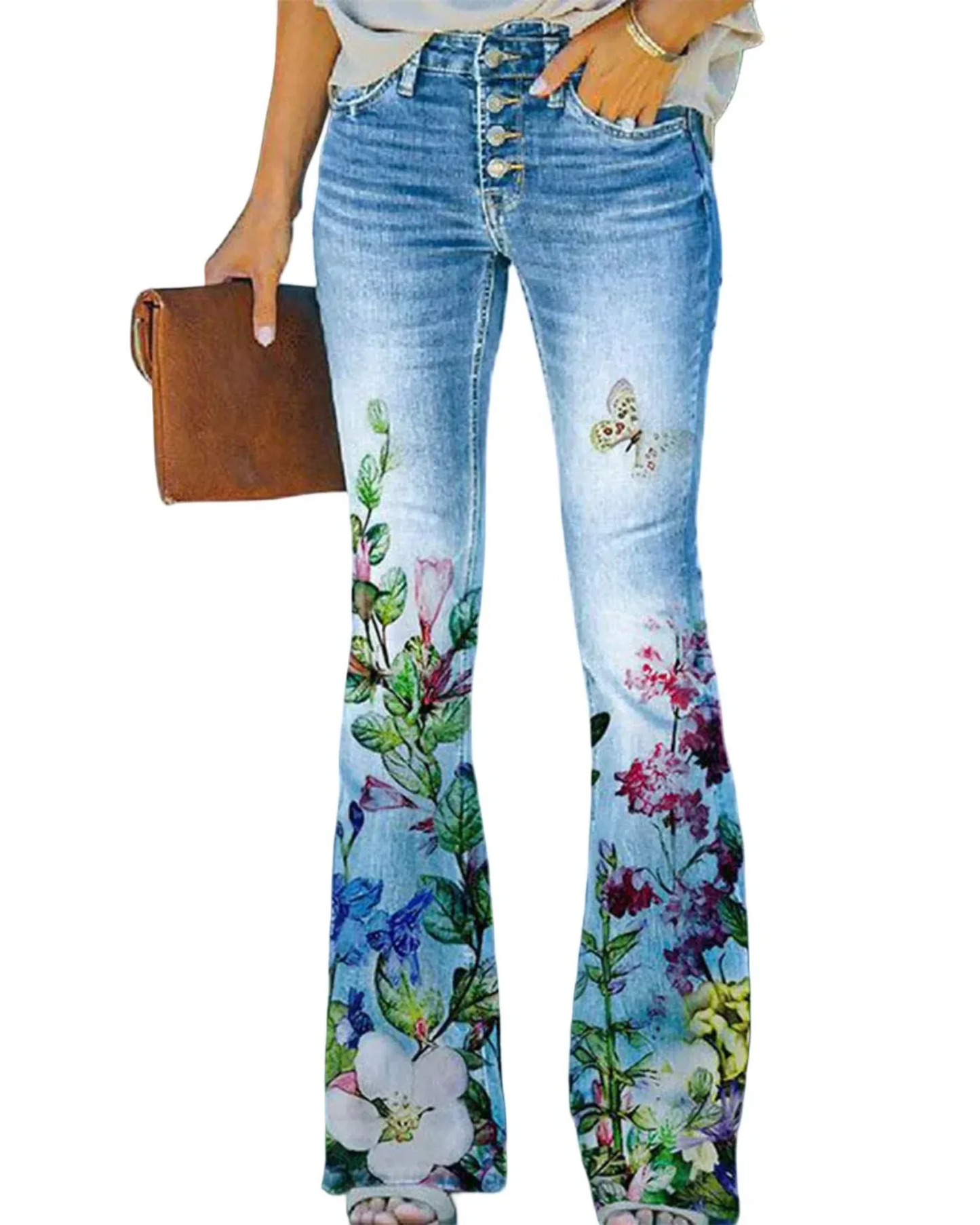 WILHELM | Damen Jeans mit Blumenmuster und hohem Bund für Arbeit & Freizeit