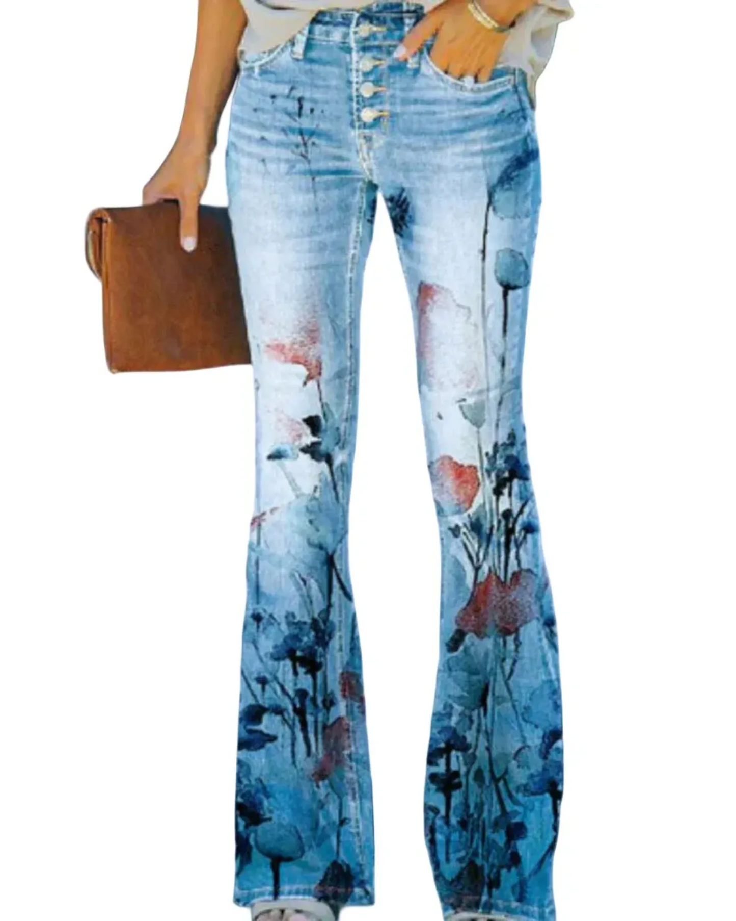 WILHELM | Damen Jeans mit Blumenmuster und hohem Bund für Arbeit & Freizeit