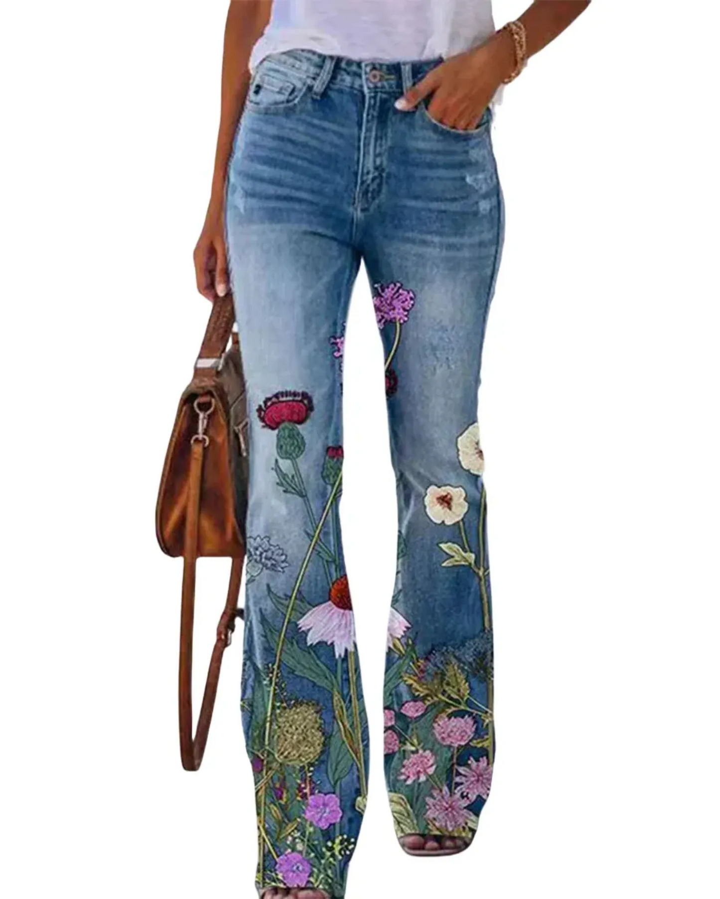 WILHELM | Damen Jeans mit Blumenmuster und hohem Bund für Arbeit & Freizeit