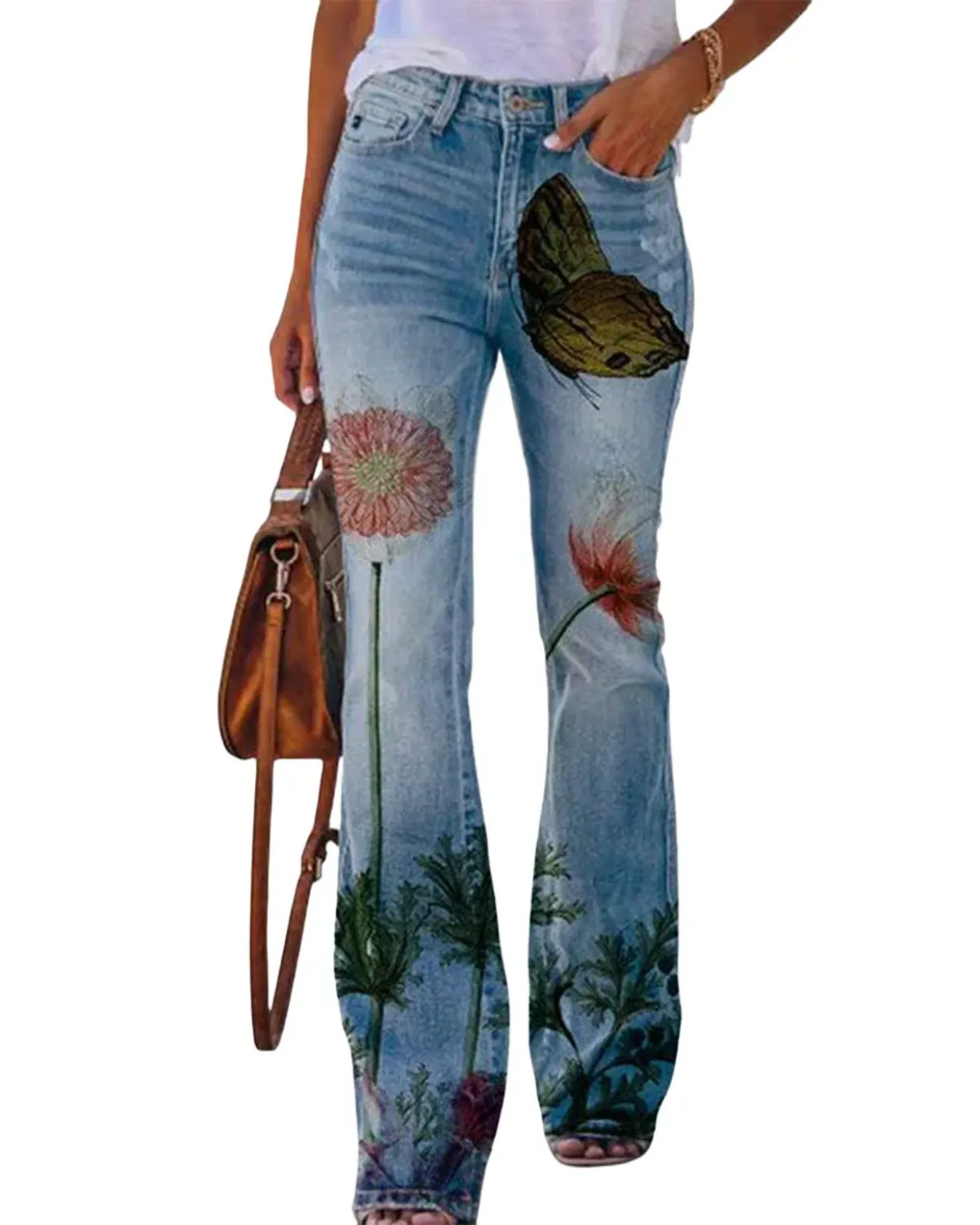 WILHELM | Damen Jeans mit Blumenmuster und hohem Bund für Arbeit & Freizeit