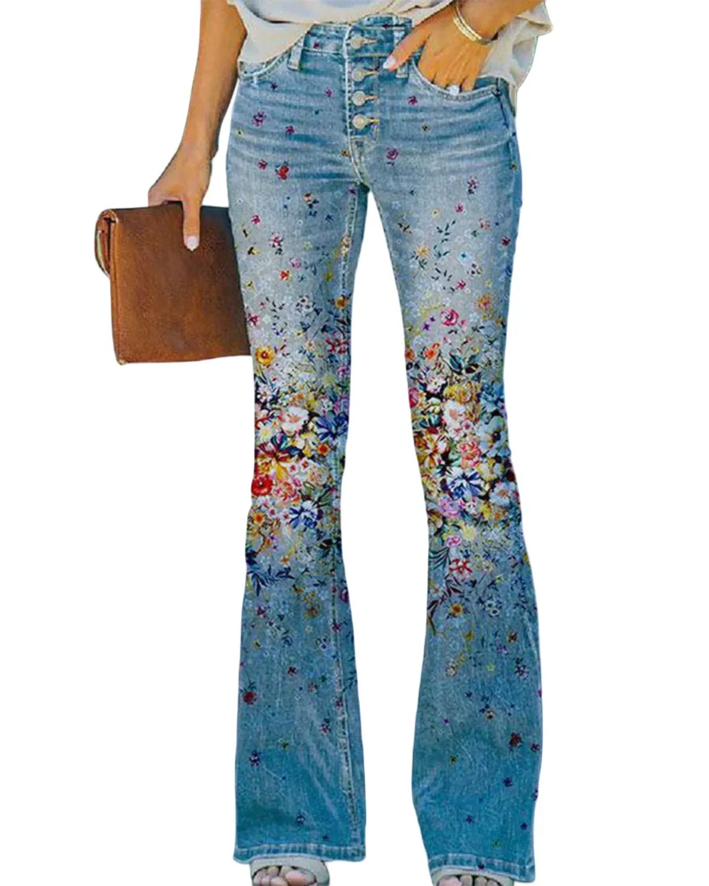 WILHELM | Damen Jeans mit Blumenmuster und hohem Bund für Arbeit & Freizeit