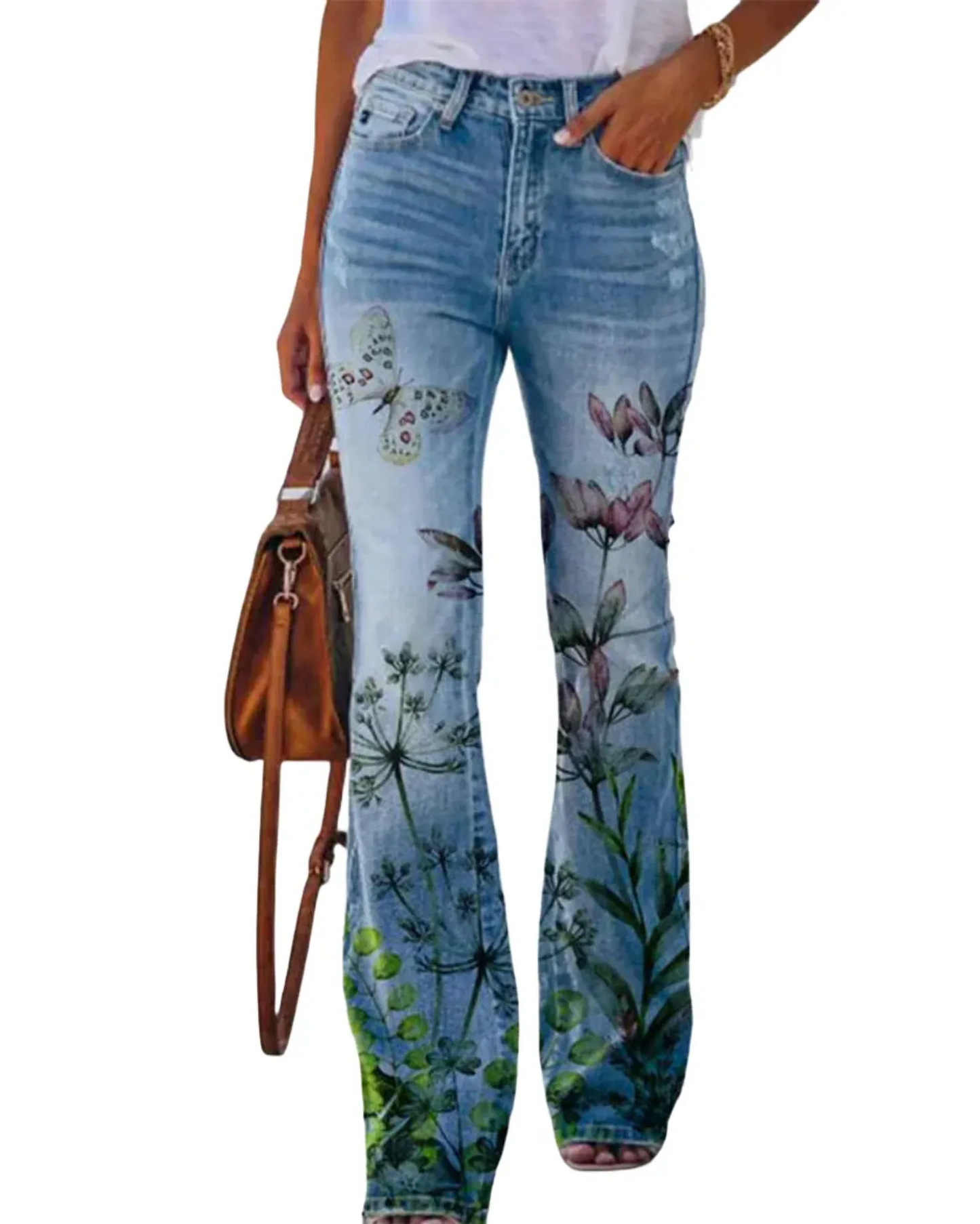 WILHELM | Damen Jeans mit Blumenmuster und hohem Bund für Arbeit & Freizeit
